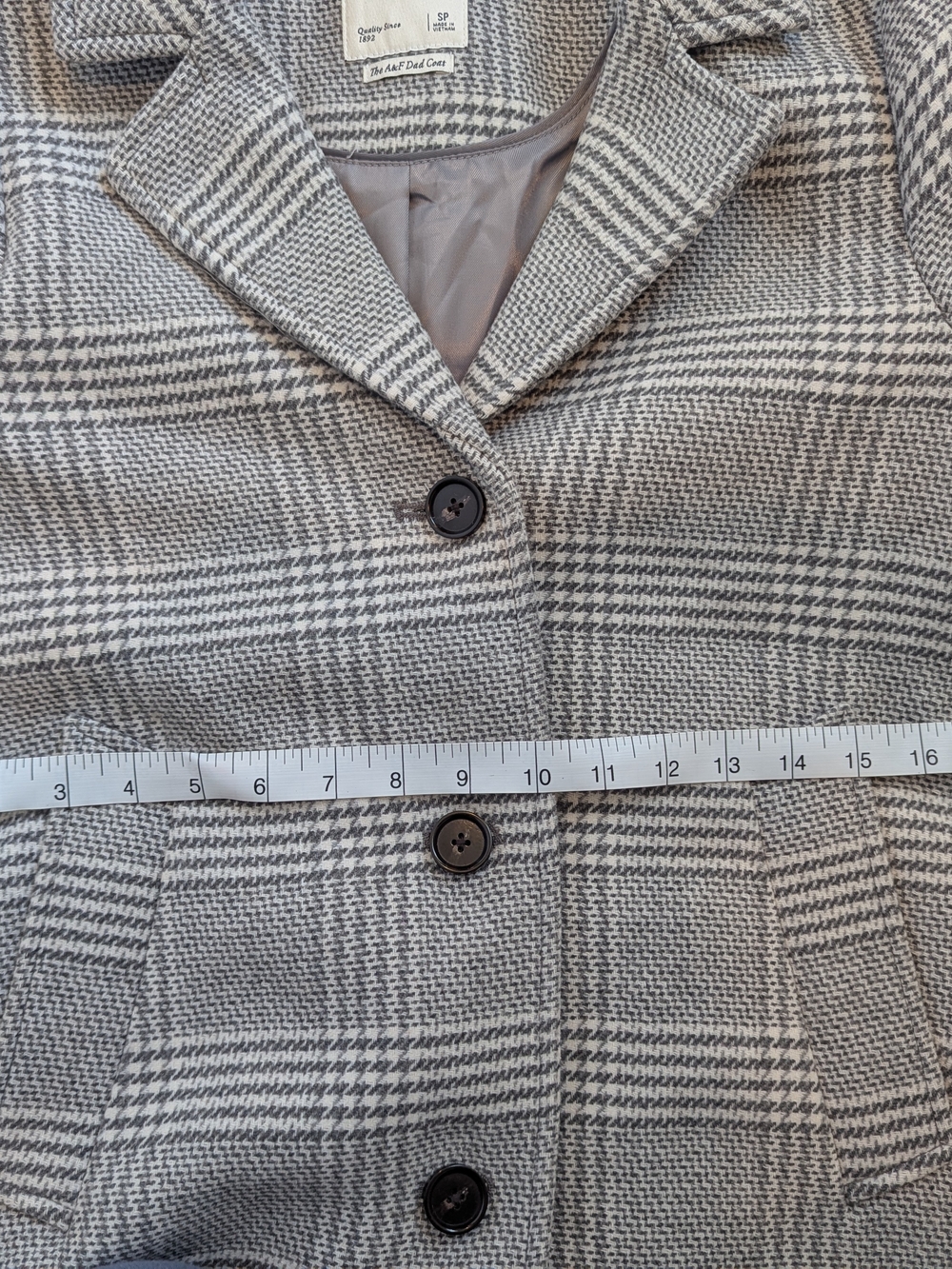 Abercrombie & Fitch Dad Pea Coat Grey Plaid Button Up Wool Blend Small Petite - Picture 16 of 16